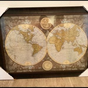 Rare Vintage Framed Artwork Of the Globe